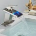 LED Waterfall Bathroom Sink Faucet 1 Handle Vanity Basin Mixer Brushed Nickel - view 4
