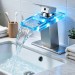 LED Waterfall Bathroom Faucet Single Handle Brushed Nickel Vanity Sink Faucet - view 2