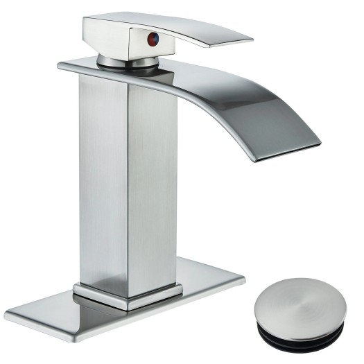 Bathroom Sink Vanity Faucet Brushed Nickel 3 Hole Waterfall Basin Mixer W/Drain