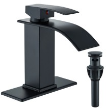 Bathroom Sink Faucet Black Waterfall Basin Vanity Mixer Single Handle With Drain