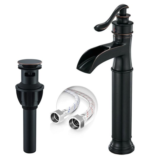 Oil Rubbed Bronze Bathroom Sink Faucet 1Handle Tall Waterfall Vessel Mixer Drain