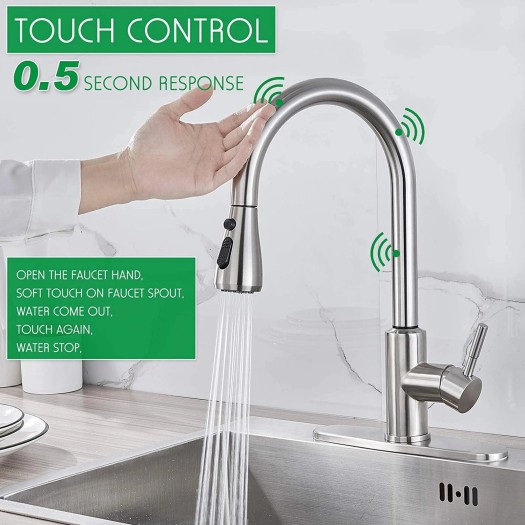 Brushed Nickel Touch Sensor Kitchen Faucet Pull Down Sprayer Sink Mixer Faucets