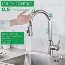 Brushed Nickel Touch Sensor Kitchen Faucet Pull Down Sprayer Sink Mixer Faucets