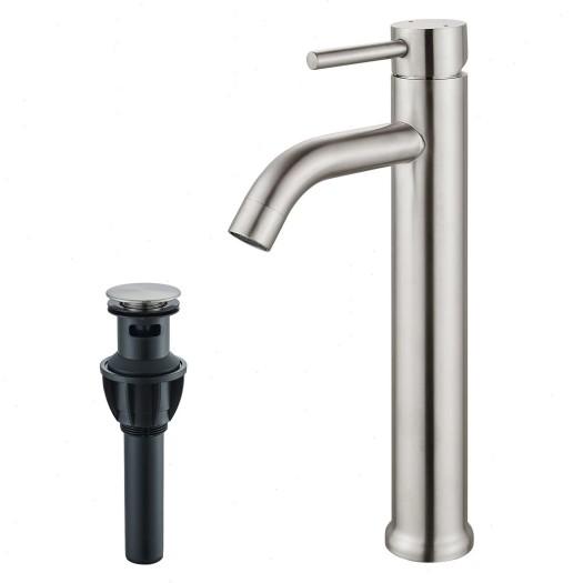 Brushed Nickel Tall Bathroom Faucet Single Handle Hole Sink Vanity Mixer W/Drain
