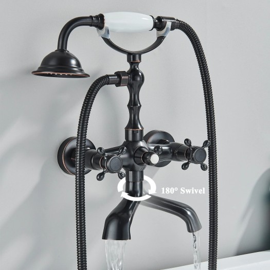 Oil Rubbed Bronze Clawfoot Tub Faucet With Hand Shower Wall Mount Bathtub Filler