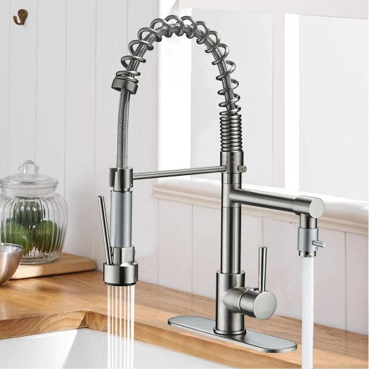 Kitchen Sink Faucet Stainless Steel Single Handle Pull Down Sprayer Swivel Mixer