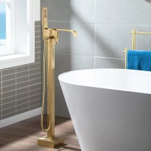 Brushed Gold Bathtub Faucet Freestanding Tub Filler Mixer Spout With Hand Shower