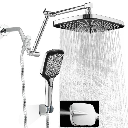 Chrome Rain Shower Head Combo With Handheld Spray High Pressure Adjustable Arm