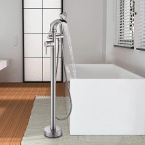 Brushed Nickel Freestanding Bathtub Faucet Waterfall Tub Filler Taps Floor Mount