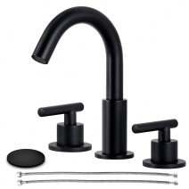 Black 8in Widespread Bathroom Sink Faucet 3 Holes Vanity Mixer Faucet With Drain