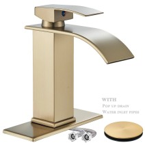 Brushed Gold Single Handle Bathroom Sink Faucet Waterfall Vanity Mixer W/Drain