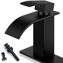 Black Modern Waterfall Bathroom Sink Vanity Faucet Single Handle Taps With Drain