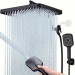 Black Rain Shower Head With Handheld Spray Set High Pressure 16" Adjustable Arm - view 2