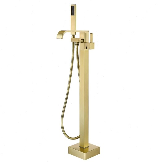 Freestanding Bathtub Mixer Faucet Brushed Gold Tub Filler With Handheld Shower