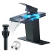 LED Bathroom Sink Faucet Black Waterfall Single Hole Handle Vanity Faucets Drain - view 2