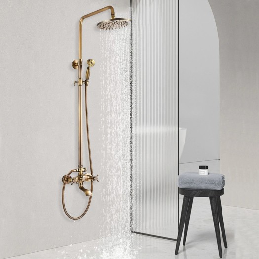 Antique Brass Outdoor Shower Faucet System Exposed 8"Rainfall Shower Fixture Set