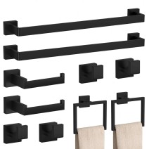 10-PCS Matte Black Bathroom Accessories Set 16 Inch Hardware Set Stainless Steel