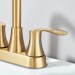 Brushed Gold Bathroom Sink Faucet 3 Holes 4in Centerset Vanity Mixer With Drain - view 11