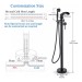 Black Bath Mixer Faucet Freestanding Tub Filler With Hand Shower Floor Mounted - view 9
