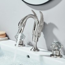 Brushed Nickel Swan Bathroom Sink Faucet 3 Holes 8" Widespread Vanity Mixer Taps