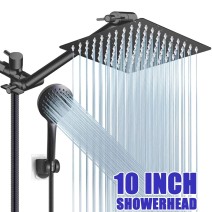 Black 10inch Rain Shower Head With Hand Spray Combo High Pressure Adjustable Arm
