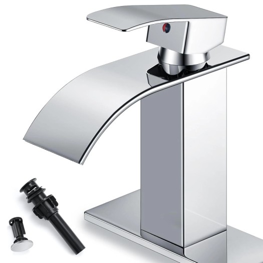 Chrome Waterfall Bathroom Faucet Single Handle Vanity Sink Faucet With Drain