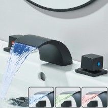 LED Waterfall Bathroom Sink Faucet 3Hole Vanity Mixer 2 Handle Widespread Faucet