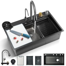 29.5inch Stainless Steel Kitchen Sink Set Single Bowl With Pull Down Faucet Kit