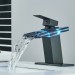 Black Bathroom Sink Faucet LED Waterfall Glass Spout Lavatory Vanity Mixer Taps - view 5