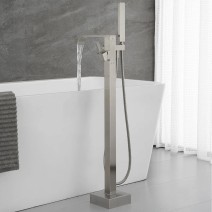 Free Standing Bathtub Faucet Brushed Nickel Floor Mount Tub Filler Mixer Shower