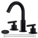 Black 8in Widespread Bathroom Sink Faucet 3 Holes Vanity Mixer Faucet With Drain - view 2