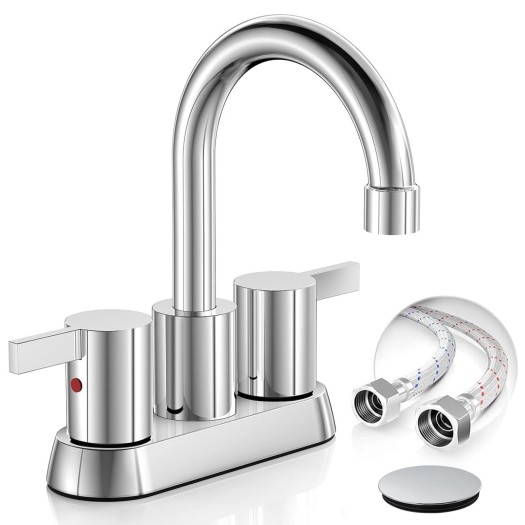 Chrome Bathroom Sink Faucet 3 Holes 4in Centerset Basin Vanity Mixer With Drain