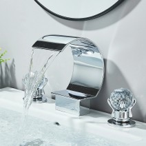 Chrome Bathroom Sink Faucet Dual Crystal Handle 3 Holes Basin Vanity Mixer Tap