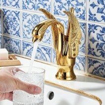 Gold Swan Bathroom Basin Sink Faucet Single Hole Handle Lavatory Vanity Mixer