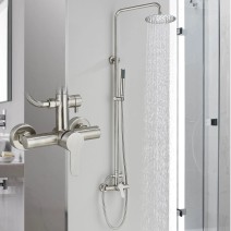Brushed Nickel Outdoor Shower Faucet 8in Exposed Shower System With Hand Shower