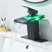 LED Bathroom Sink Faucet Black Waterfall Single Hole Handle Vanity Faucets Drain - view 6