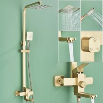 Brushed Gold Shower Faucet Set Exposed Shower System 8inch Rain Shower Head Comb