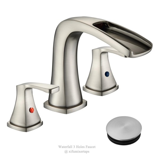 8 Inch Widespread Waterfall Bathroom Sink Faucet 3 Hole Vanity Mixer Brushed Nickel