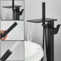 Matte Black Freestanding Tub Faucet With Handheld Sprayer Floor Mount Tub Filler