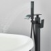 Black Bathtub Faucet Floor Mount Freestanding Waterfall Tub Filler W/Hand Spray - view 6