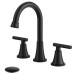 Black Bathroom Sink Faucet 3 Holes 8in Widespread Vanity Mixer Faucet With Drain - view 2