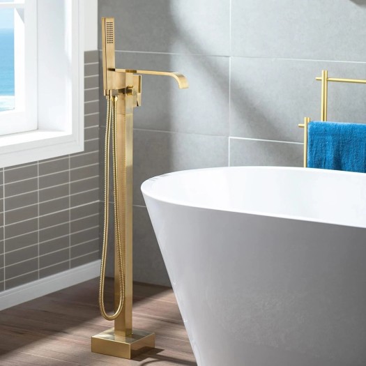 Brushed Gold Bathtub Faucet Freestanding Tub Filler Mixer Spout With Hand Shower