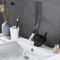 Black Bathroom Sink Faucet Modern Single Handle Waterfall Vanity Faucet 1 Hole