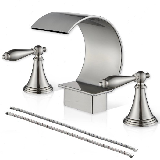 Brushed Nickel Bathroom Sink Faucet 3 Hole 2 Handle Waterfall Basin Vanity Mixer