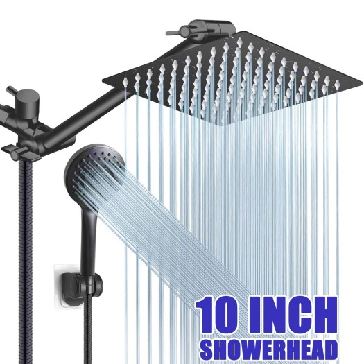 Black 10inch Rain Shower Head With Hand Spray Combo High Pressure Adjustable Arm