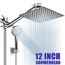 Chrome Rain Shower Head Combo With Handheld Spray High Pressure Adjustable Arm