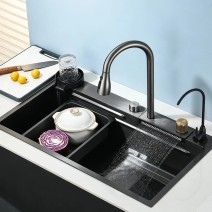 31.5" Kitchen Sink With Faucet Stainless Steel Drop In Single Bowl Workstation