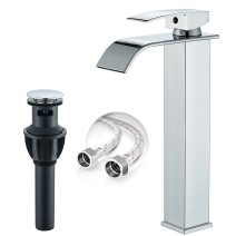 Chrome Bathroom Sink Faucet Single Handle Tall Waterfall Vessel Mixer Taps Drain
