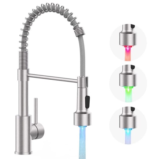 Brushed Nickel Kitchen Faucet LED Pull Down Sprayer Single Handle Sink Mixer Tap