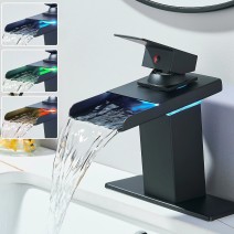 Matte Black LED Bathroom Sink Faucet 1 Hole Single Handle Basin Vanity Faucet